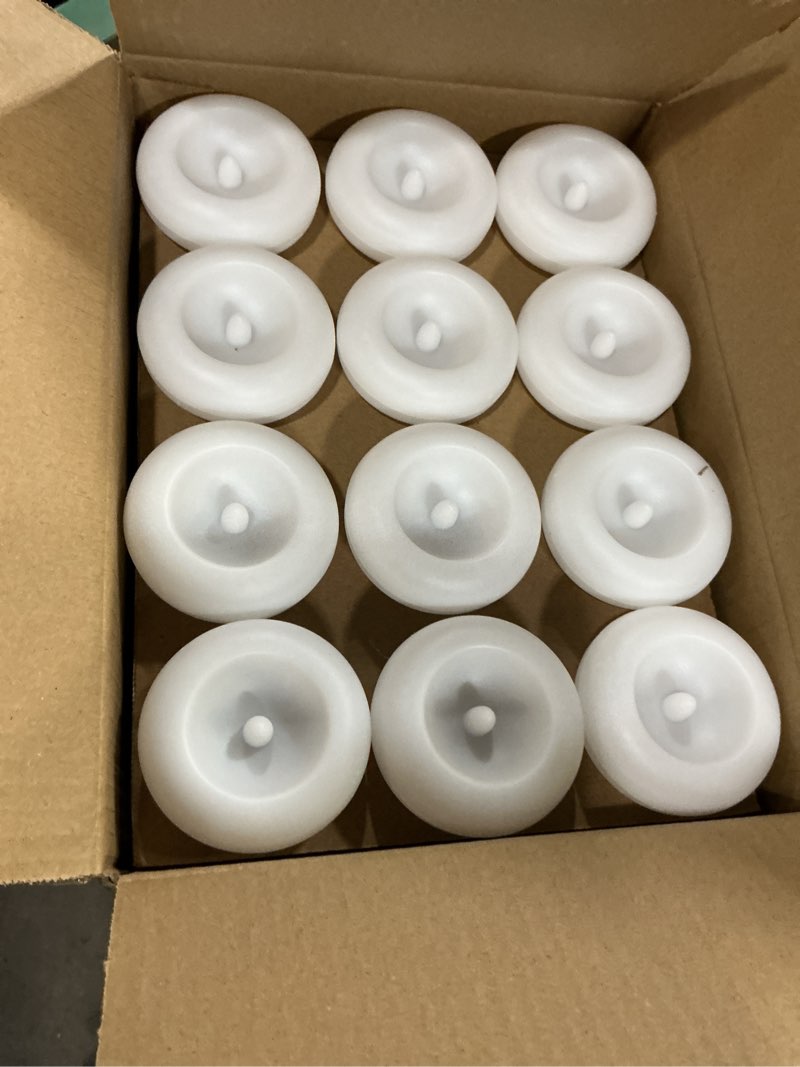 Condition photo showing New/Like New for set of 48 waterproof flameless floating tealights, 120+ hour warm white battery flickering led tea lights candles - wedding, party, centerpiece, pool & spa... 2-waterproof flameless48-3inch