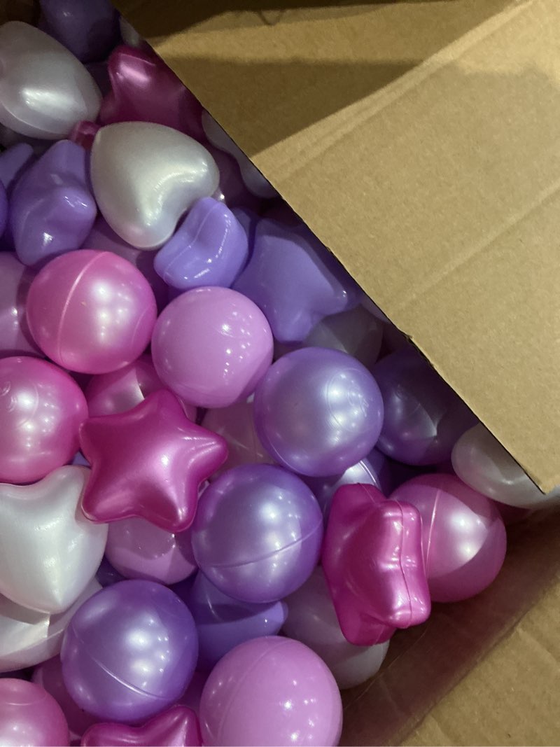 Condition photo showing Good Condition for GOGOSO Ball Pits Balls for Toddlers Pack of 50 100 200 Plastics Shape Ball Non-Phthalate Non-BPA Non-Toxic 2.2-Inch Crush Proof Play Balls 200 balls Pearl Pink+Pearl Light Pink+ Purple;Star+Heart Balls