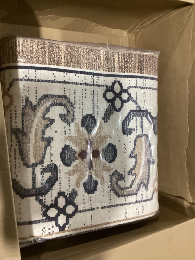 Condition photo showing Good Condition for Lessymo 8 x 10 Area Rugs for Living Room- Machine Washable Area Rugs Boho Faux Wool Low Pile Area Rug for Bedroom, Floral Medallion Vintage Rugs with Non-Slip Rubber, Kid & Pet Friendly, Brown Beige Brown Beige 8' x 10' (Rectangular)