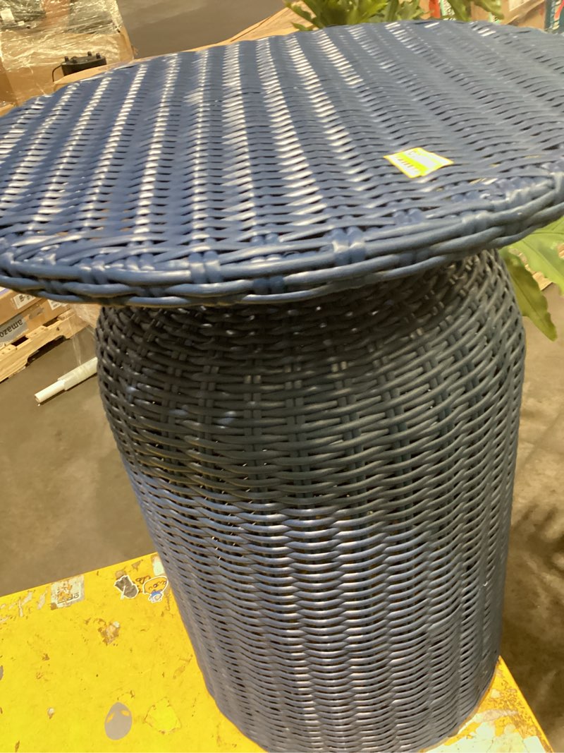 Condition photo showing As Is for 21.65" all-weather wicker round monochromatic outdoor patio bistro table navy - threshold