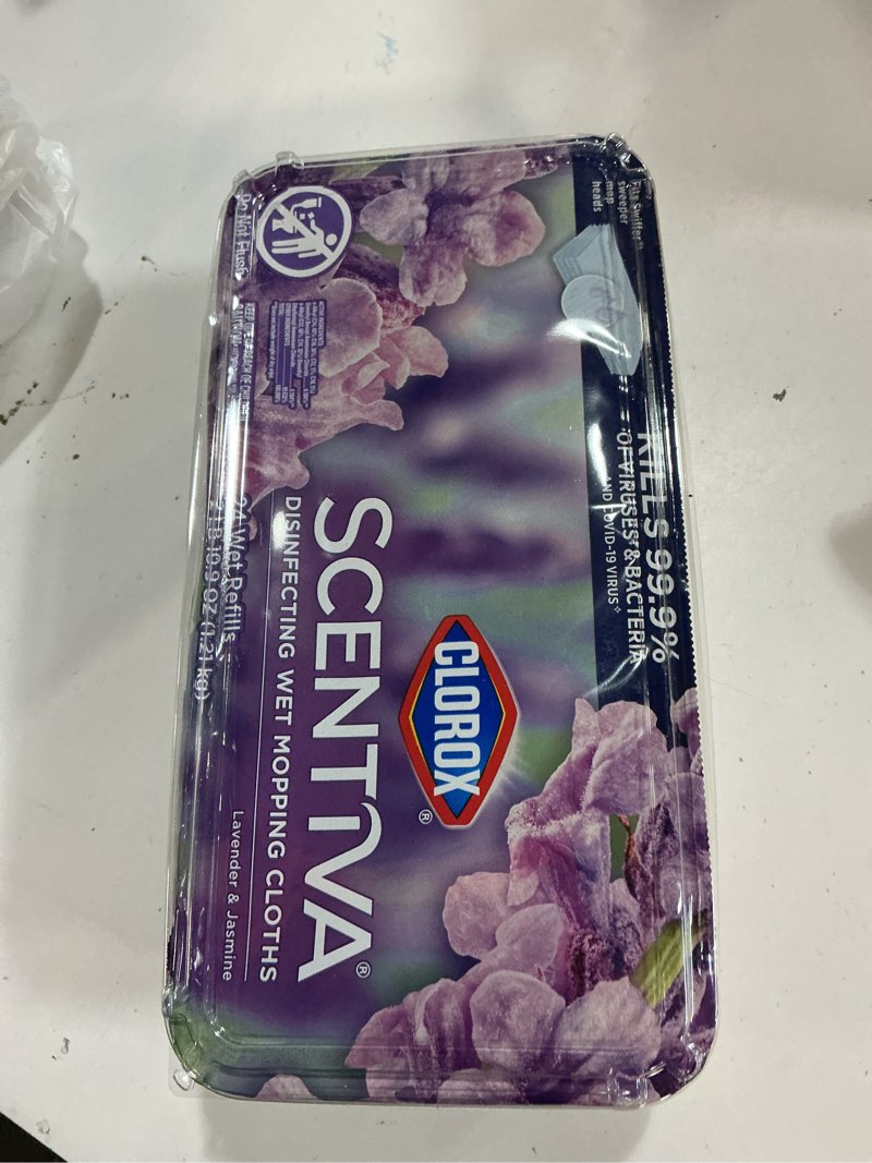 Condition photo showing New/Like New for clorox scentiva disinfecting wet mopping cloths - lavender & jasmine - 24ct