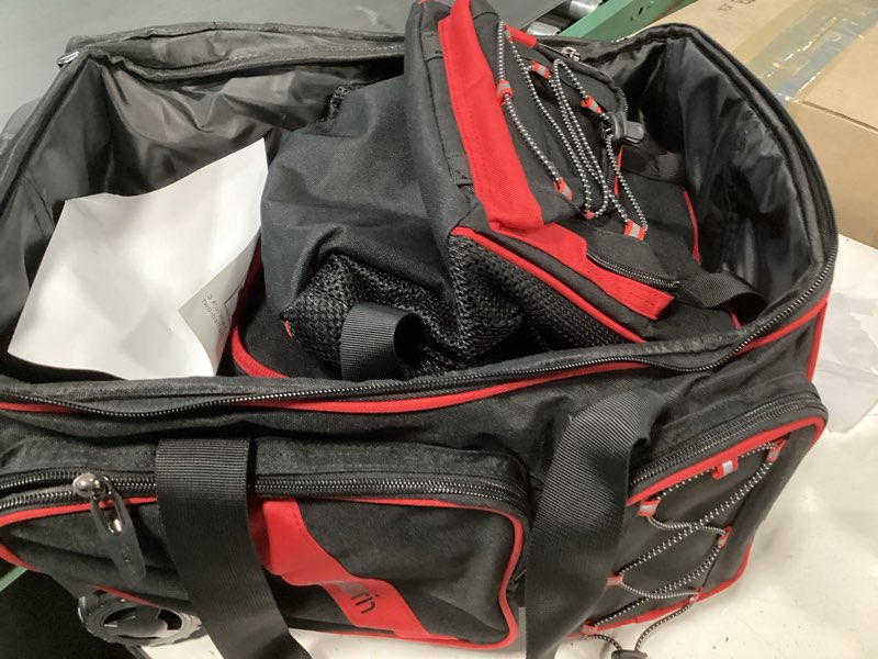 Condition photo showing Good Condition for 3 Ball Bowling Bag with Wheels, 2 Ball Bowling Bags Double roller with 1 Ball Add On Bag, Multi-Pockets & Shoe Compartment (Fits Up to Size 15) Red