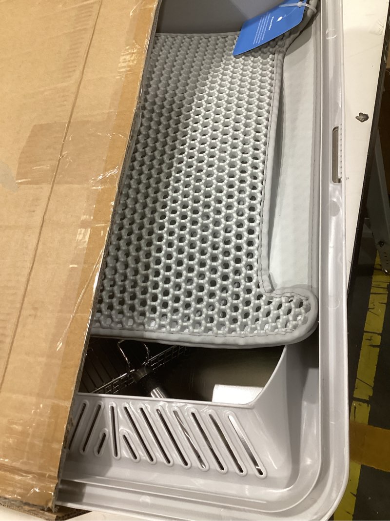 Condition photo showing As Is for stainless steel litter box | xl enclosed cat litter boxes with lid for big cats | high sided, anti-urine leakage | non-stick bottom & includes litter mat & metal scoop silver gray x-large