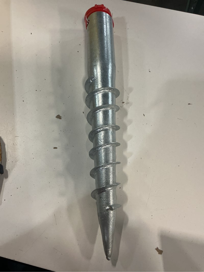 Condition photo showing As Is for (( missing pieces))premium no dig ground anchor - post & flag pole base ground mount - screw in post stake, 22\" inch long, (fits round poles 1” - 2 3/8\")