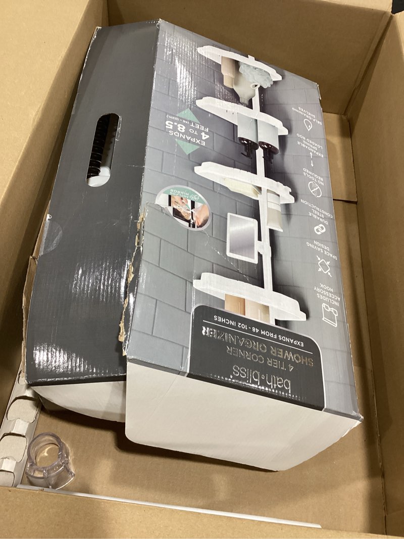 Condition photo showing As Is for Bath Bliss Corner Shower Organizer | Shelves | Adjustable 4Ft-8Ft| Bathroom Organizer | Bath