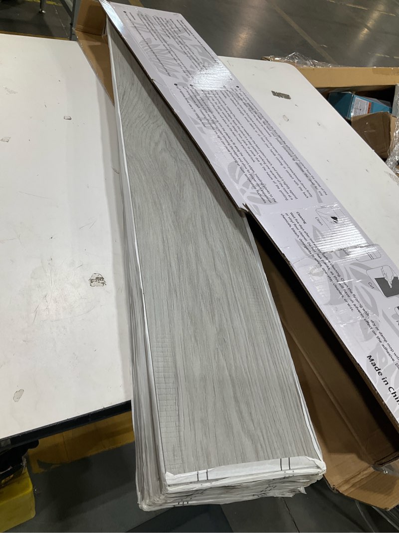 Condition photo showing Good Condition for mysflosy peel & stick floor tile, 36-pack 54 sq.ft waterproof luxury vinyl flooring self-adhesive, wood-look vinyl planks for diy installation 36 x 6 inches grey hickory 36
