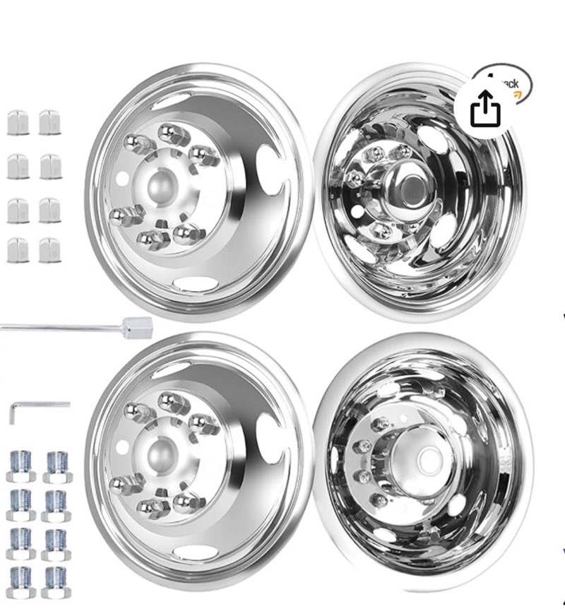 hightall 16 wheel simulators front wheel, 16" 8 lug stainless steel rv hubcaps,polished surface,2pcs