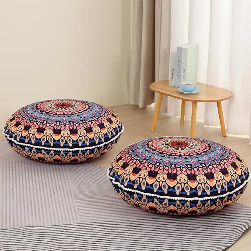 lovmoc 32 inches meditation floor cushion for adults, 2 pack round large thick floor pillow, memory 