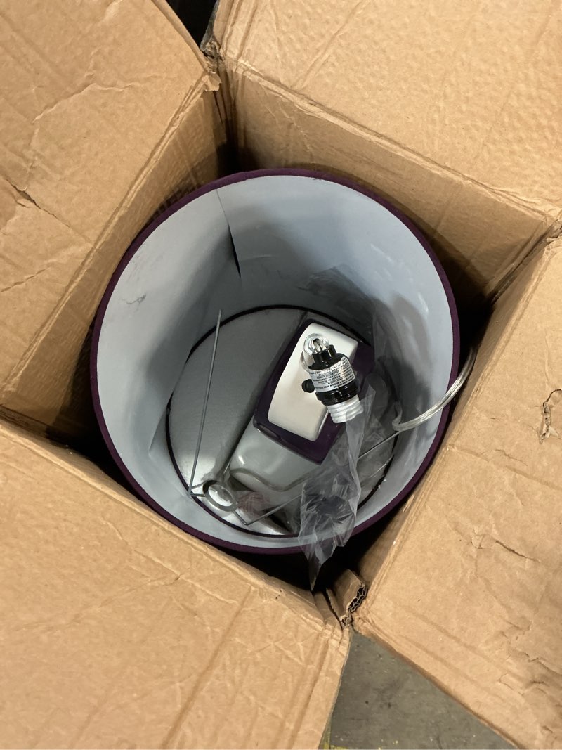 Condition photo showing As Is for Elegant Designs LT1038-PRP Stacked Circle Ceramic Table Lamp with Asymmetrical Shade, Purple