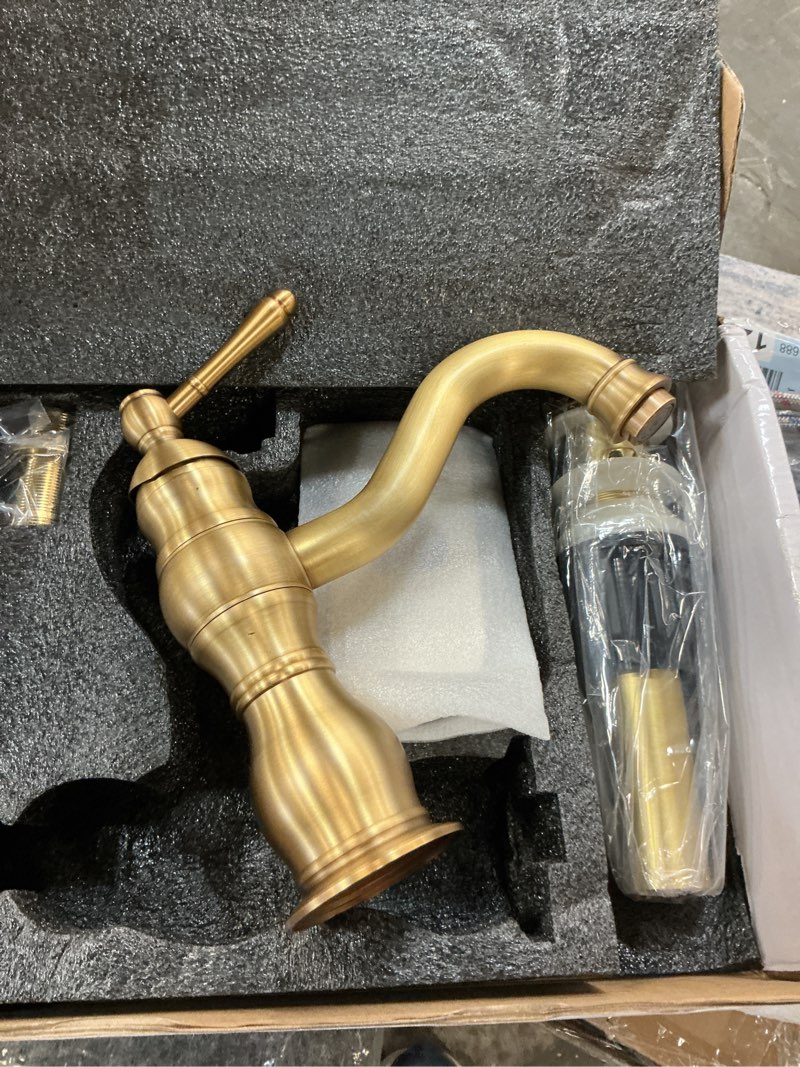 Condition photo showing Good Condition for antique brass bathroom faucet ggstudy 360° swivel bathroom vanity faucet single handle one hole bathroom sink faucet basin matching pop up drain with overflow