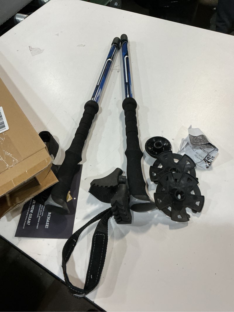Condition photo showing As Is for Cascade Mountain Tech Lightweight Aircraft-Grade Aluminum Trekking Poles with Extended Down Grip Plus Tip Kit Blue (EVA Grip) Twist Lock Trekking Poles