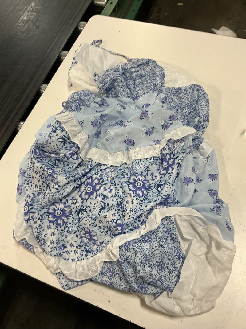 Condition photo showing As Is for abyovrt women floral maxi dress spaghetti straps v neck patchwork flowy boho sundress tiered long dresses blue small