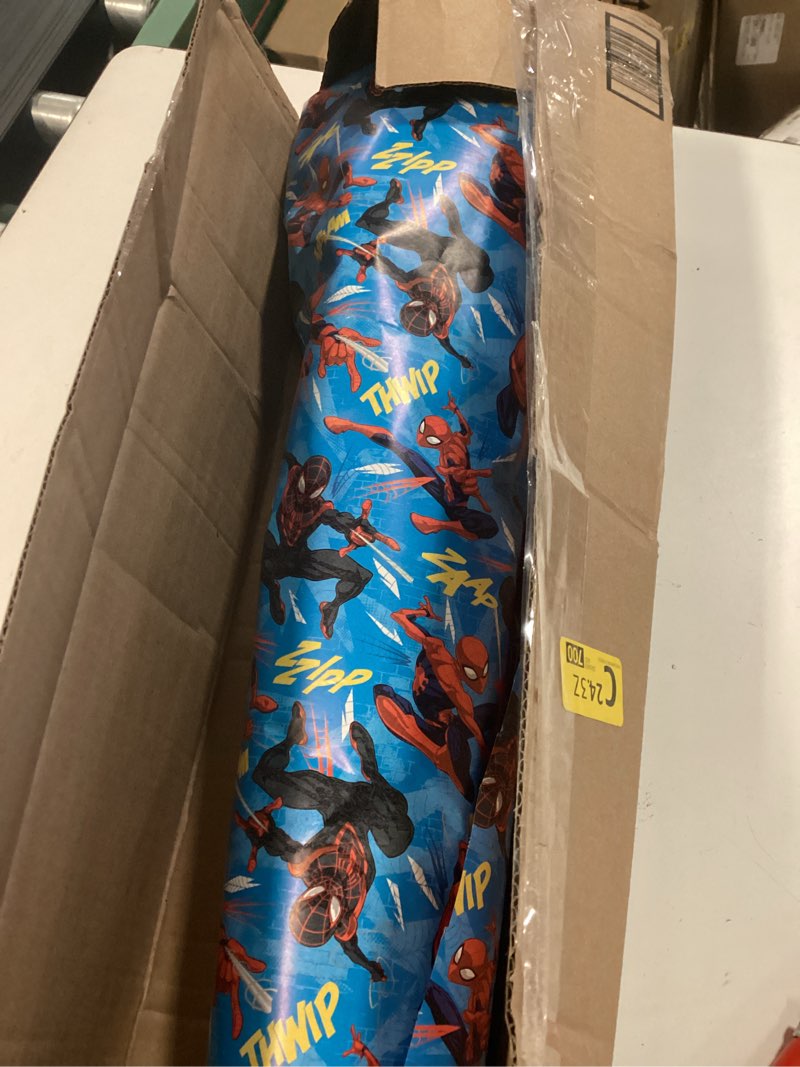 Condition photo showing As Is for american greetings 40 sq. ft. reversible spiderman wrapping paper for all occasions (1 roll, 30 in. x 192 in.)