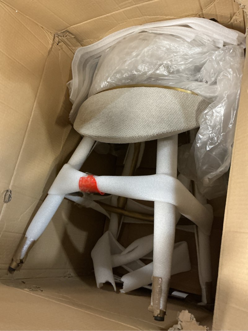 Condition photo showing New/Like New for Armen Living Justin Modern Farmhouse 30" Seat Height Swivel Bar Stool with Taupe Fabric and Gold Brushed Stainless Steel Legs for Kitchen Island Counter Taupe Fabric and Gold 30" Seat Height Single