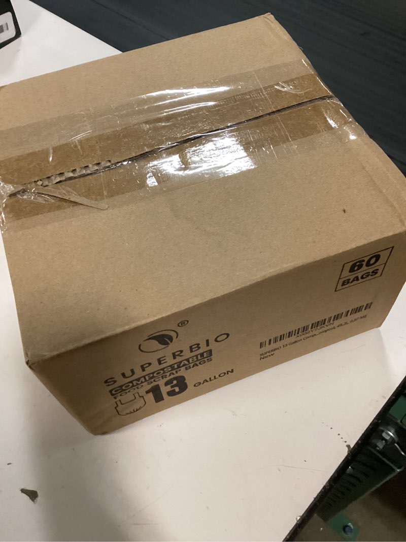 Condition photo showing New/Like New for superbio 13 gallon handle tie compostable food waste bags, 30 count, 2 pack, astm d6400, bpi and ok compost industrial, 49.2l, 0.87 mil 13 gallon handle tie, 60 count (2 pack)
