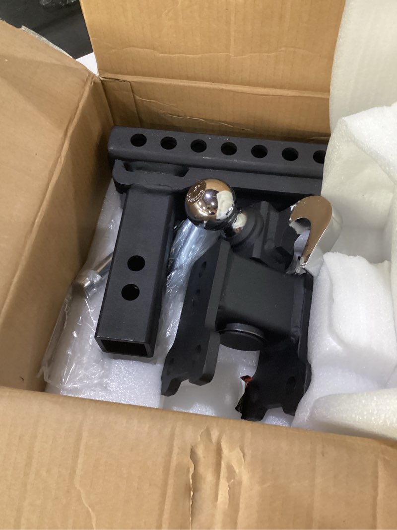 Condition photo showing As Is for orcish adjustable rotating trailer hitch, 4-in-1 tri-ball & tow hook, 360° swivel ball mount, 2" receiver with 5" drop/rise, ball sizes: 1-7/8", 2", 2-5/16", anti-theft lock, fits truck suv rv 2”-adjustable