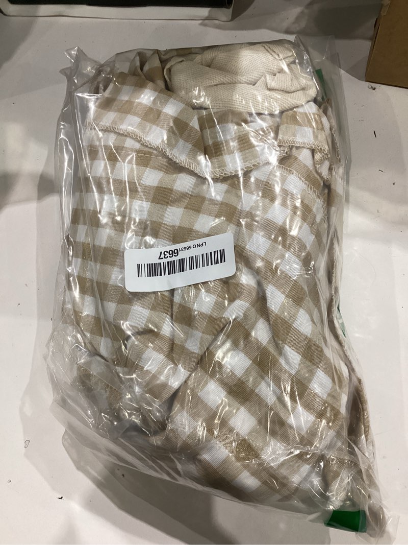 Condition photo showing New/Like New for khaki checkered sheer curtain tie up balloon curtain for kitchen bathroom rod pocket farmhouse linen voile valance for living room small window 1 panel width 59 x 39 inches length khaki 59"w x 39"h