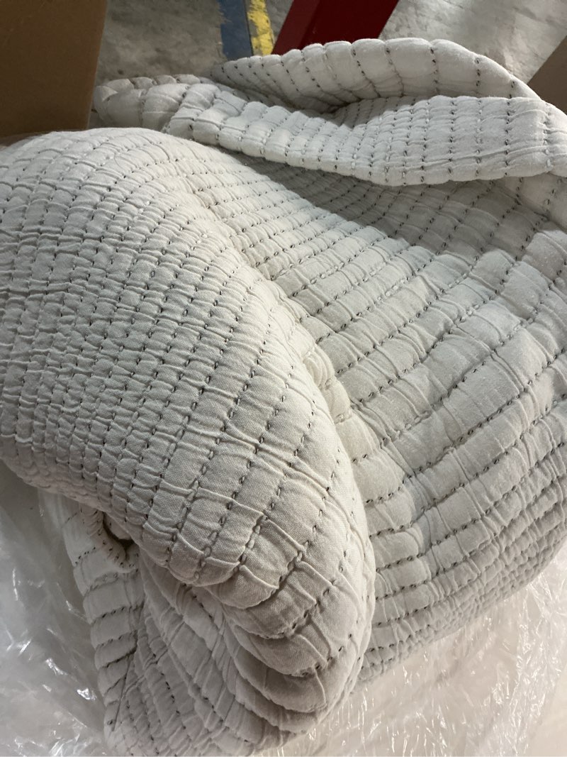 Condition photo showing As Is for organic cotton channel stitch coverlet, king/cal king, undyed