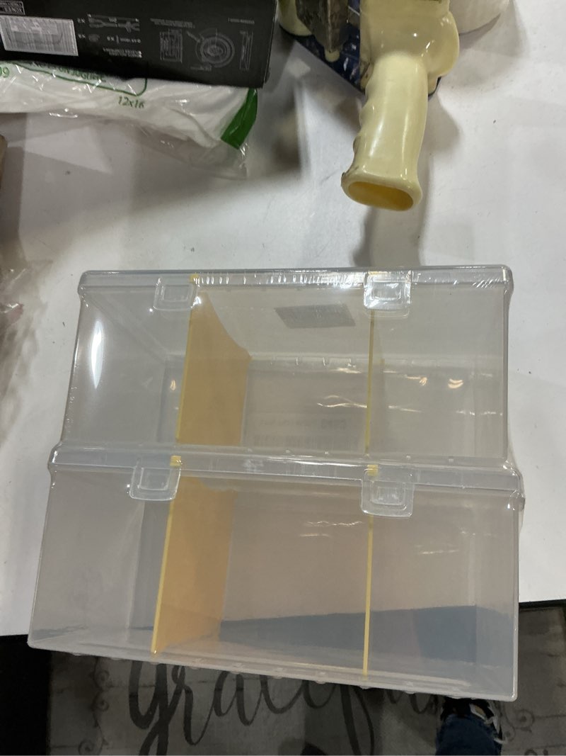 Condition photo showing New/Like New for Trading Card Storage Box with 2 Dividers for 500 Sports Cards, Plastic Bulk Display Holder Collection Organizer Cases Container Fit for Baseball Football Playing Game Magic Cards 2 Pcs