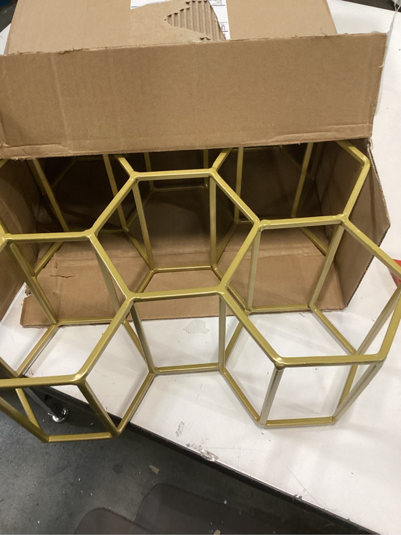 Condition photo showing Good Condition for Countertop Wine Rack - 14 Bottle Freestanding Modern Gold Metal Small Wine Rack Two-Way designTabletop Wine Holder Stand for Cabinet, Pantry, Wine Bottle Storage - No Assembly Required