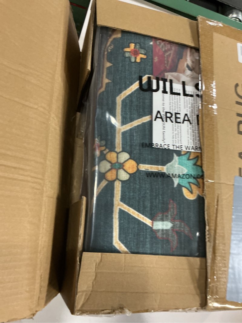 Condition photo showing New/Like New for WILLSUN Washable Area Rugs, 5x7 Non-Slip Boho Large Area Rugs for Living Room, Bedroom, Machine Washable Vintage Rug, Indoor Floral Print Carpet for Home Decor, Kid & Pet Friendly Mat Brick Red 5' x 7' (Rectangular)