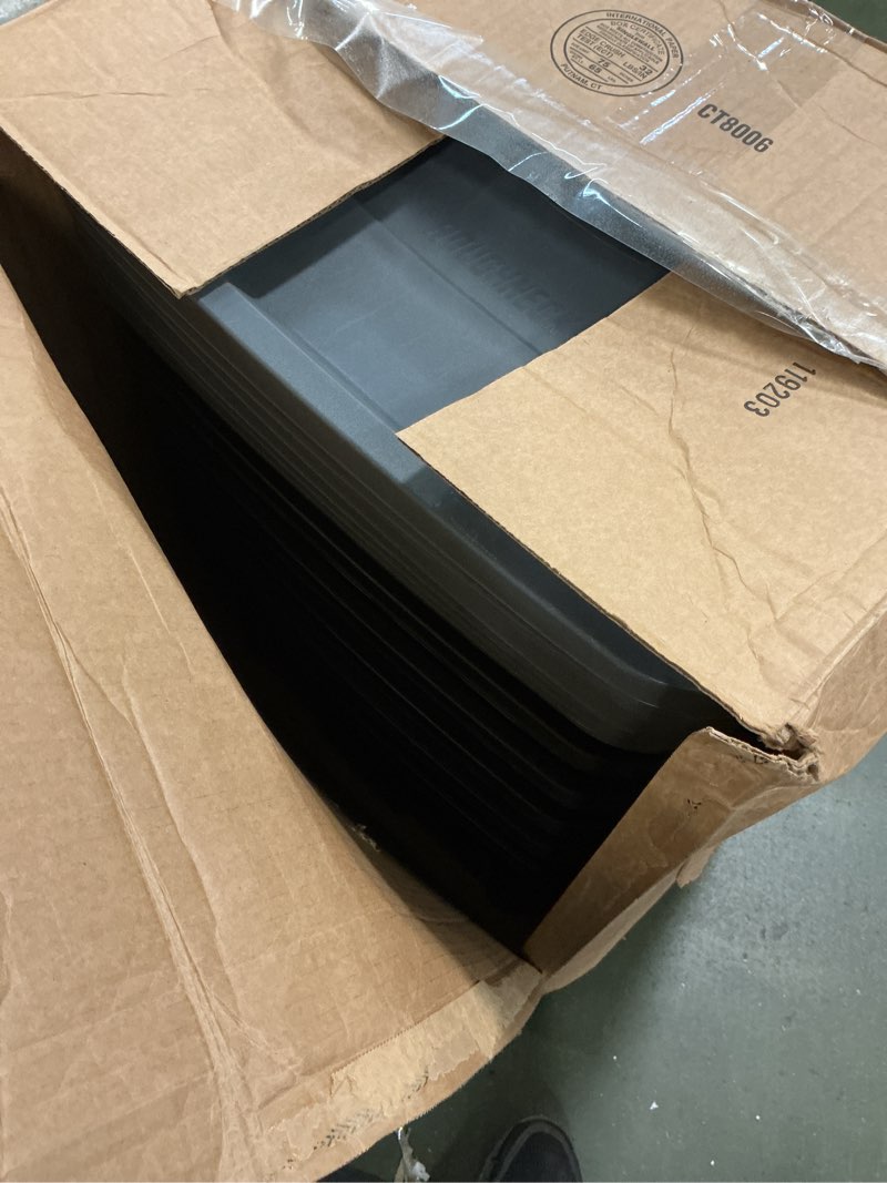 Condition photo showing Good Condition for Rubbermaid Heavy Duty Black Storage Bins Plastic Totes with Lids for Storage, Stackable, Large Capac