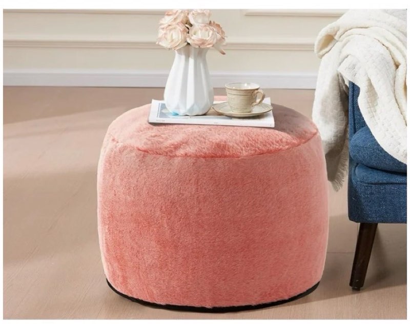 Orange Ottomon with Storage 20"x15" Vanity Stool for Bean Bag Chairs for Adults Kids Filled Floor Pouf Footrest Ottoman Furry Storage Ottoman Round Boho Ottomans for Living Room Decor