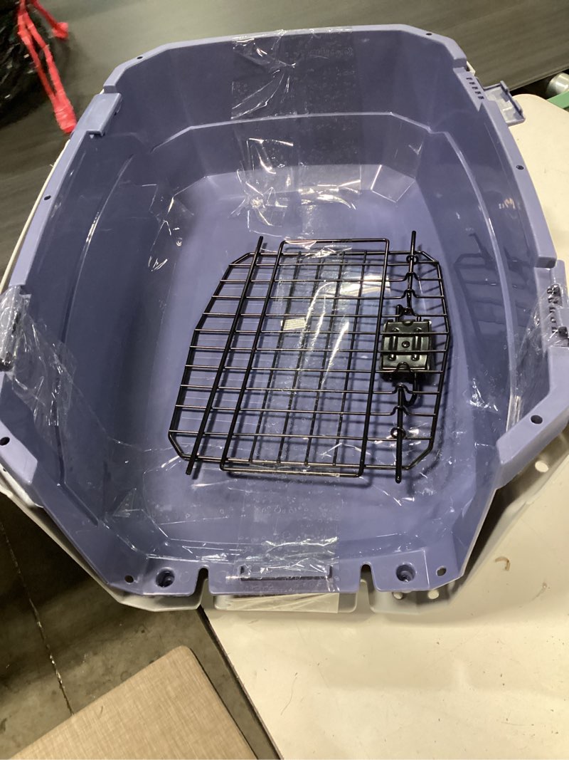 Condition photo showing As Is for Amazon Basics 2-Door Top-Load Hard-Sided Dogs, Cats Pet Travel Carrier, Gray & Blue, 22.8"L x 15.0"W x 13.0"H Gray & Blue 22.8"L x 15.0"W x 13.0"H
