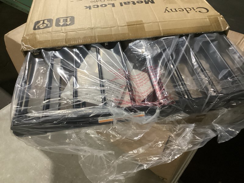 Condition photo showing New/Like New for 29.4-78" extra wide baby gate, long dog gates indoor for doorways stairs, essential large safety gate for child toddler with anti-trip pedal, adjustable pet gate, 28" tall 3 metal panels black black 78" wide