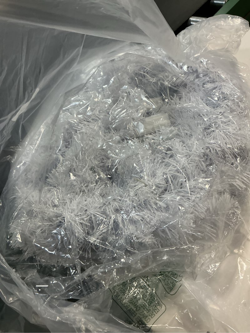 Condition photo showing Good Condition for 2 Pcs Christmas White Spruce Artificial Garland and Wreath Decor, 9 ft Spruce Artificial Garland and 24" Crystal Wreath with LED Mini Lights for Christmas Seasonal Indoor Home Decor