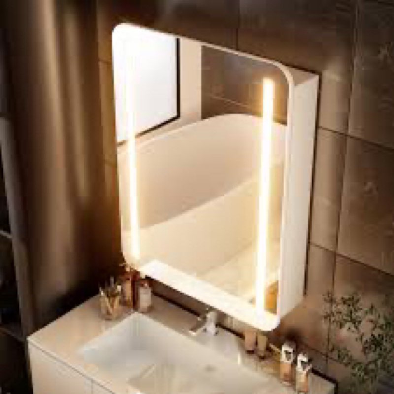 Réflexon 28x20 LED Lighted Bathroom Medicine Mirror Cabinet with Sockets & USBs, Dimmable Light and 