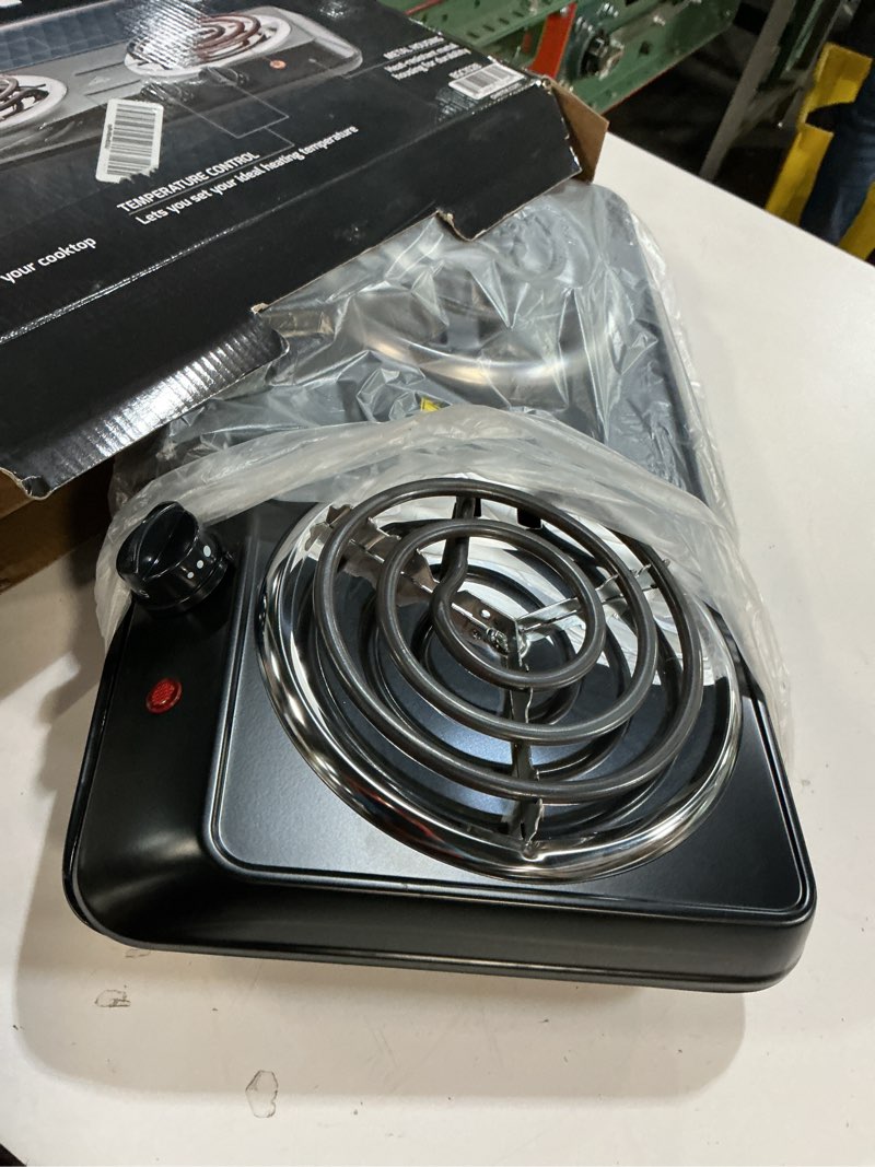 Condition photo showing Good Condition for OVENTE Electric Countertop Double Burner, 1700W Cooktop with 6" and 5.75" Stainless Steel Coil Hot Plates, 5 Level Temperature Control, Indicator Lights and Easy to Clean Cooking Stove, Black BGC102B BGC102B - Black