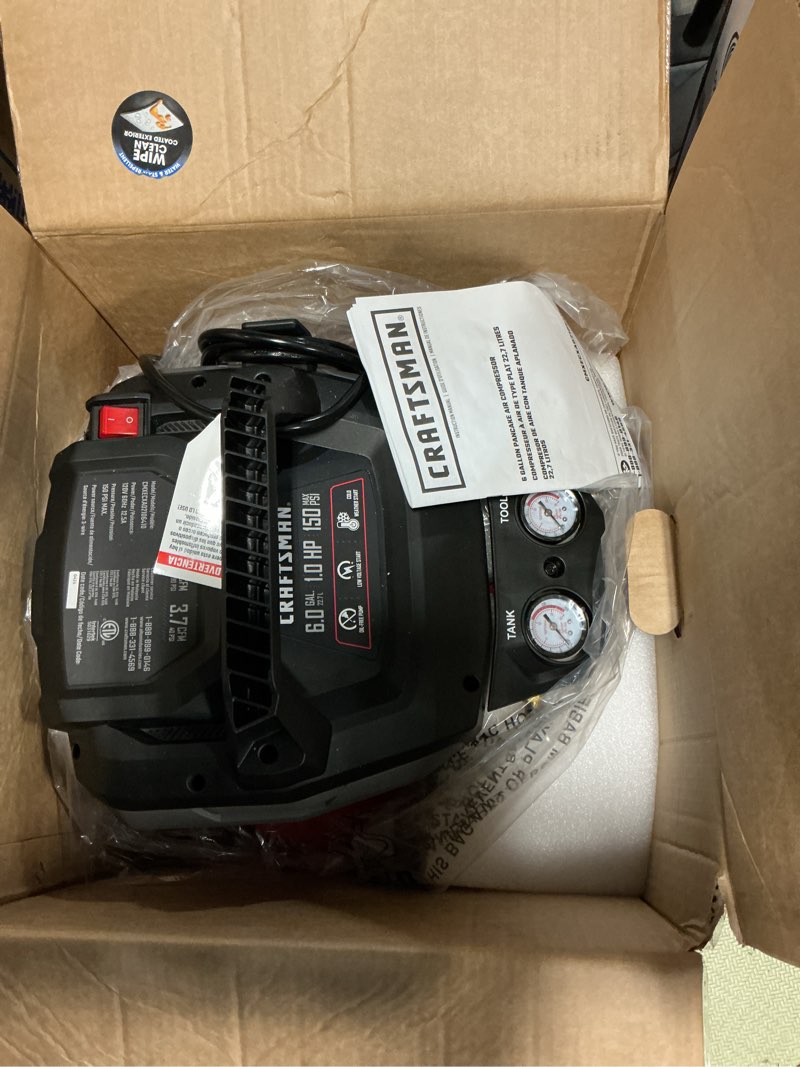 Condition photo showing Good Condition for craftsman air compressors 6 gallon portable pancake air compressor,oil free max 150 psi 1.0hp 2.6 cfm@90psi electric air compressor shop air compressor, cmxecxa02106410