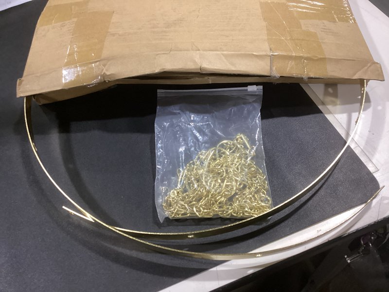 Condition photo showing As Is for 24 Inches Gold Metallic Ceiling Drapes Hanging Kit for 6 Panels Wedding Ceiling Drapes Canopy Hoop Metal Hardware Kit for Draping Fabric Indoor Outdoor Decorations 6 Panels 24"W x 24"L (Pack of 1) Gold