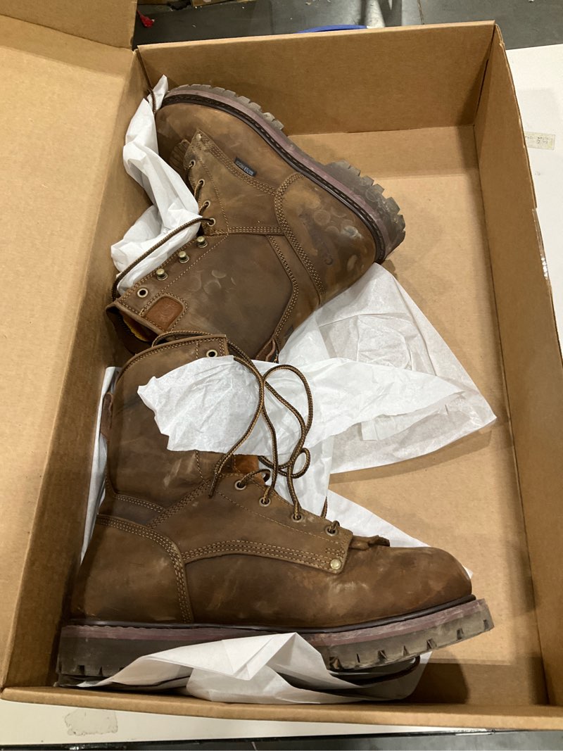 Condition photo showing As Is for Carolina 28 Series 8" Soft Toe Waterproof Work Boots for Men - Brown Work Shoes with Waterproof Scubaliner, Cigar Leather Upper, AG7 Footbed, Removable Kiltie - EH-Rated Protective Footwear 11 Wide Brown
