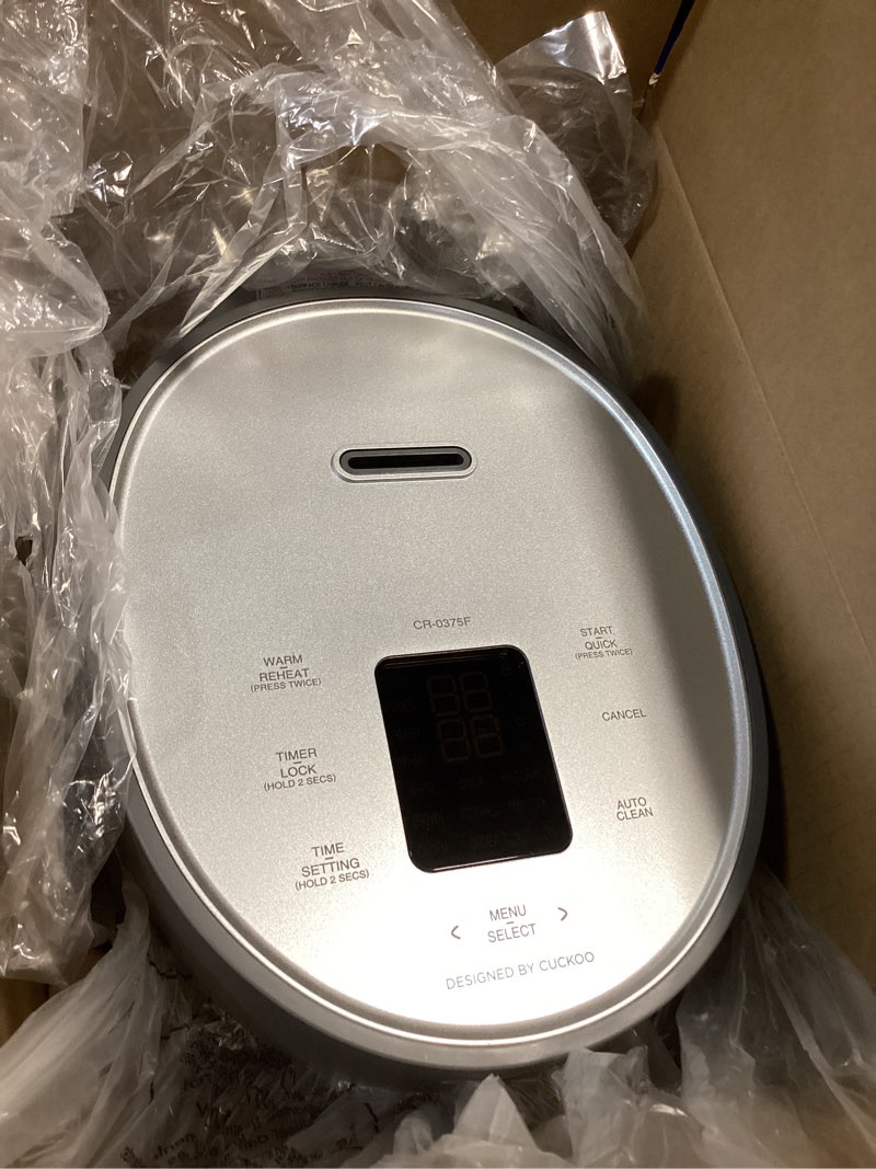 Condition photo showing Good Condition for cuckoo micom rice cooker 3-cup uncooked / 6-cup cooked with nonstick inner pot, small rice maker with 8 menu options, fuzzy logic technology, auto clean, quick rice mode, gray (cr-0375fg) gray 3 cup