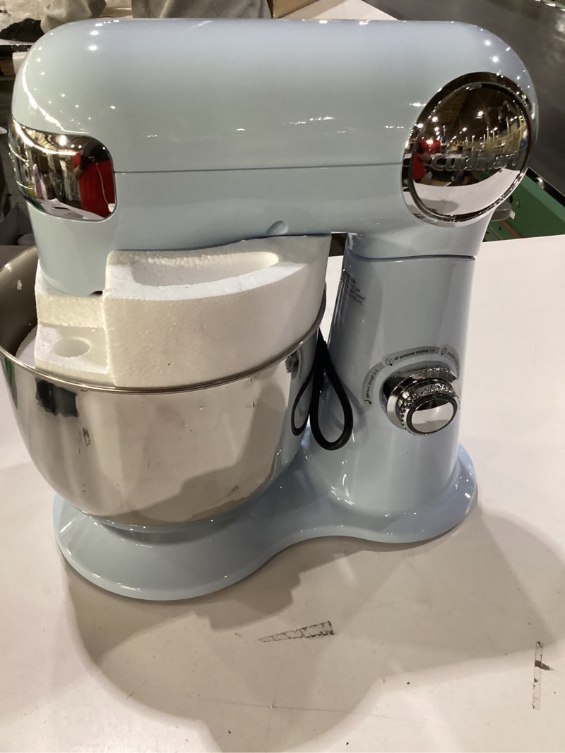 Condition photo showing Good Condition for NOT TESTED Cuisinart Stand Mixer, 12 Speed, 5.5 Quart Stainless Steel Bowl, Chef’s Whisk, Mixing Paddle, Dough Hook, Splash Guard w/ Pour Spout, Ruby Red, SM-50R, Manual Manual Ruby Red 5.5 Qt Stand Mixer