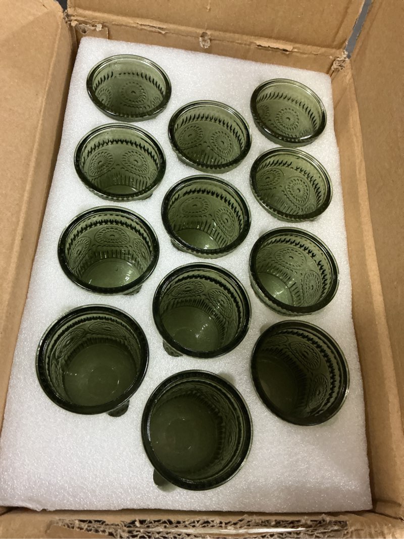 Condition photo showing Good Condition for 36 pcs green glass votive candle holders, tealight candle holders for table centerpieces, vintage candle holder bulk, boho wedding, home, bridal shower, birthday party table decor (green) green 36