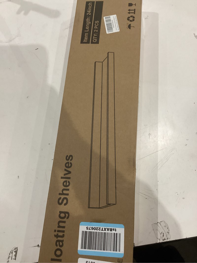 Condition photo showing New/Like New for White Floating Shelves for Wall Decor, Long Wall Mounted Storage Shelf for Bedroom, Living Room, Bathroom, Kitchen, Nursery, Display Picture Ledge Shelf with Lip Set of 2-24 Inches, White