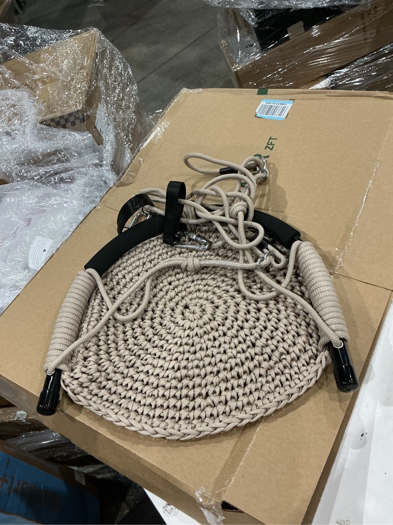 Condition photo showing Good Condition for hand-knitting toddler swing, swing seat for kids with adjustable ropes, little tikes swings set, for outdoor indoor, playground, backyard (light brown)