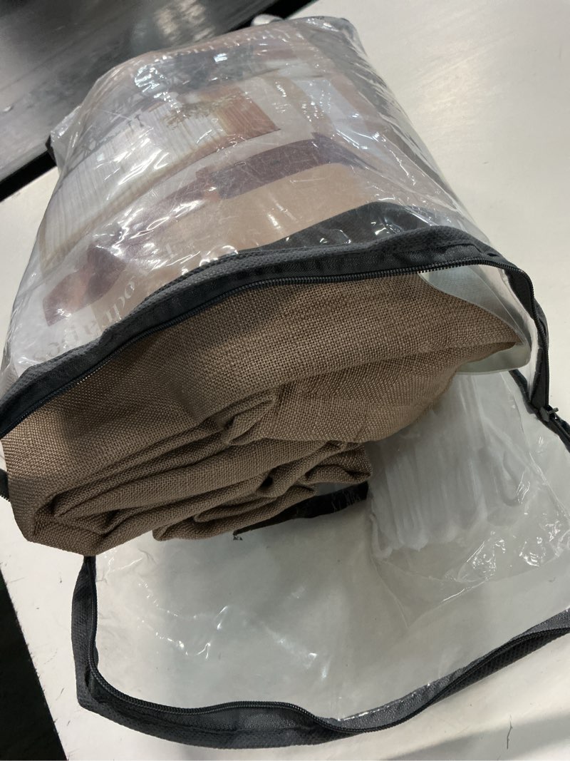 Condition photo showing New/Like New for twodrapes light brown linen curtains pinch pleated living room bedroom dining boho light filtering pinch pleat drapes hooks rings back tab semi sheer tan latte coffee color window curtains 2 panels latte 40"w x 90"l (pack of 2)