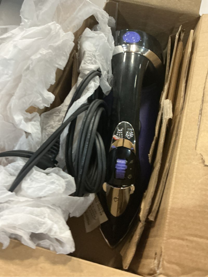Condition photo showing As Is for hamilton beach steam iron for clothes & garment steamer with smooth press stainless steel soleplate, 1200 watts, 8’ retractable cord, black (14214)