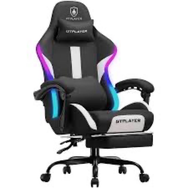 GTRACING Gaming Chair with Foot Rest & Racing Style RGB LED Lights, Breathable Fabric for Home Offic