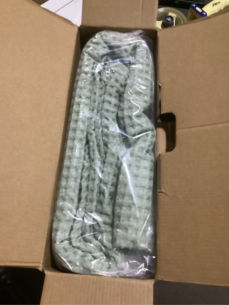 Condition photo showing New/Like New for phf 100% cotton waffle weave blanket queen size 90"x90"-lightweight washed soft breathable blanket for all season - perfect blanket layer for couch bed sofa-elegant home decoration-sage green