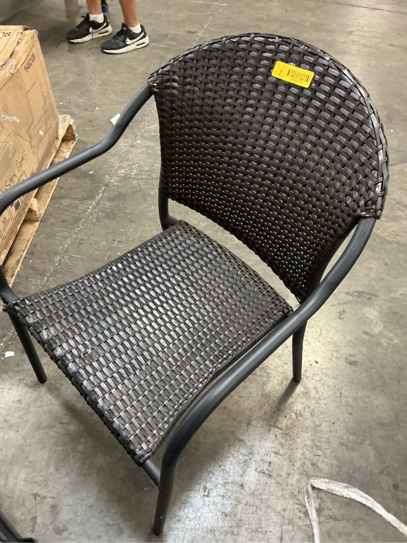Condition photo showing As Is for garden treasures pelham bay stackable dining chair with woven seat