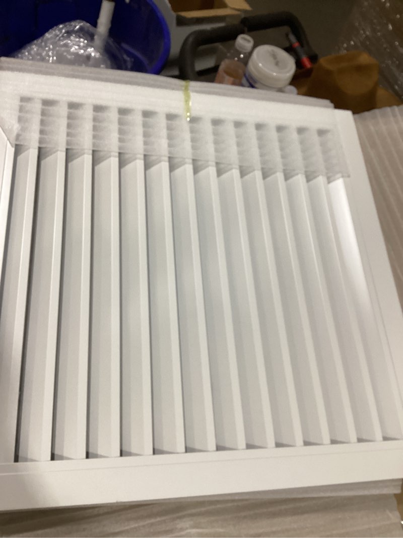 Condition photo showing New/Like New for PATIKIL 20" x 20" Aluminum Return Grille, Air Supply Vent Cover Linear Bar Ventilation Grille for Sidewall Wall Ceiling HVAC System, Outer Size: 21.7" x 21.7", White 20 x 20 Inch