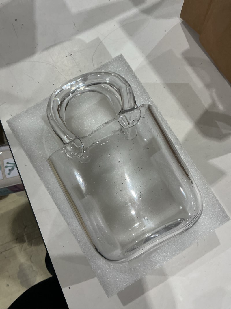 Condition photo showing As Is for glass purse for drinks set of 1,24oz unique funky thick wine glasses gifts for women party,fish bowl vase,creative unique drinking glass for fruit juice,tea,matcha,coffee,flowers (bubbled)(only 1)