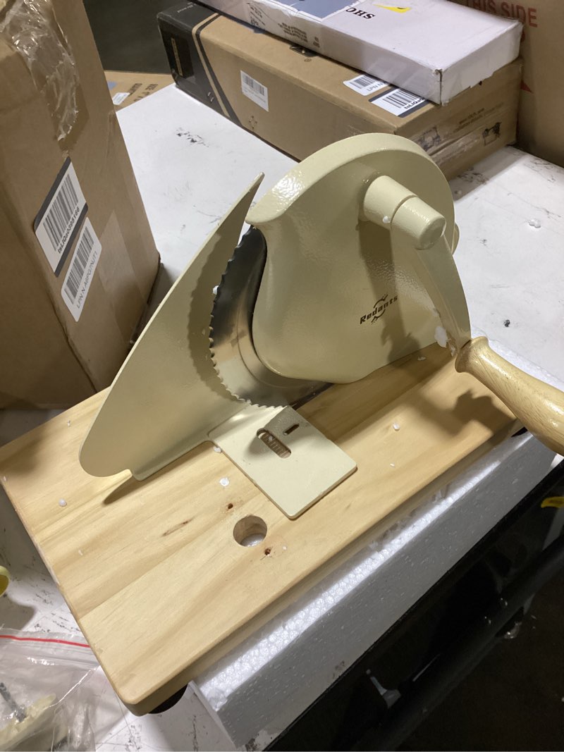 Condition photo showing Good Condition for redants manual bread slicer for homemade sourdough bread | versatile hand crank bread slicer, adjustable thickness for smooth cutting, food grade stainless steel (cream)