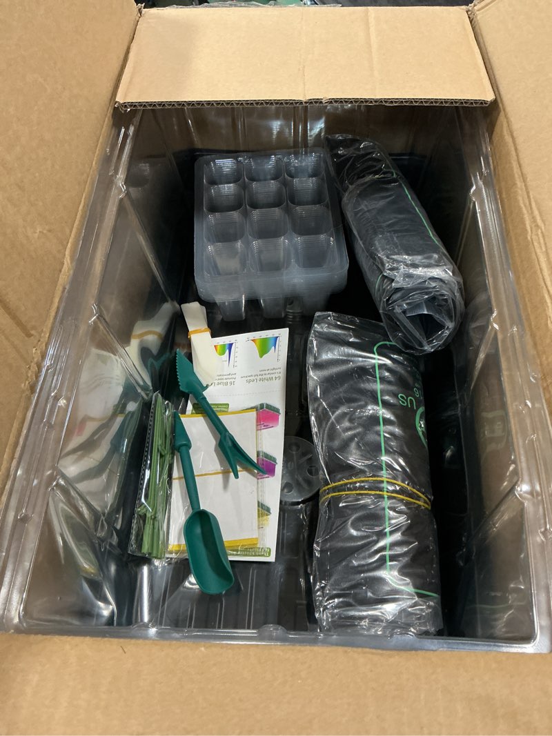 Condition photo showing Good Condition for Seed Starter Tray with Grow Light and Heat Mat, 8'' Humidity Dome, 1020 Plant Starter Trays Seed Starter Kit, Grow Light Stand for Seed Starting & Seedling Growing, Height Adjustable