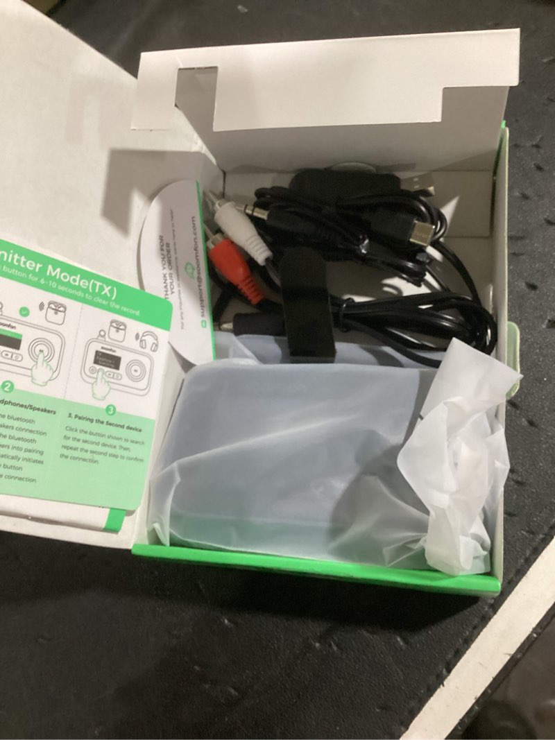 Condition photo showing Good Condition for soomfon bluetooth transmitter for tv 3-in-1 bluetooth 5.0 transmitter receiver for tv to 2 headphones with lcd display adjustable volume, optical aux rca bypass for home stereo speaker